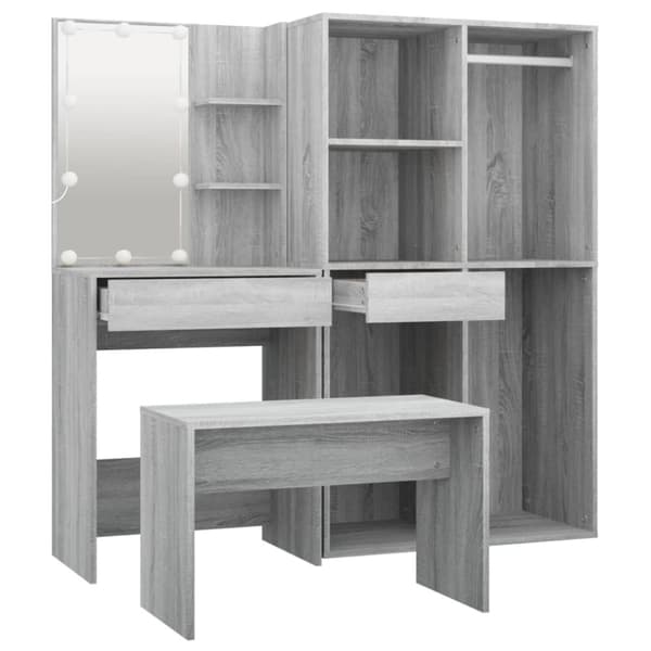 The Living Store Sminkbord LED grå sonoma konstruerat trä -  Möbelset för sovrum