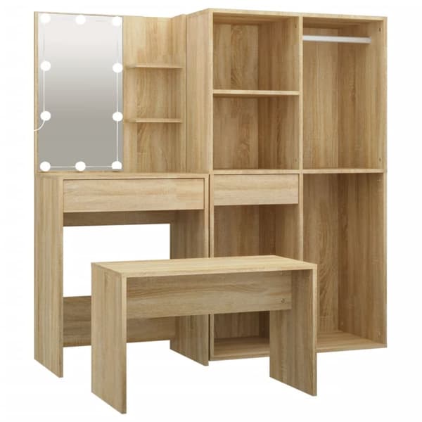 The Living Store Sminkbord LED sonoma-ek konstruerat trä -  Möbelset för sovrum