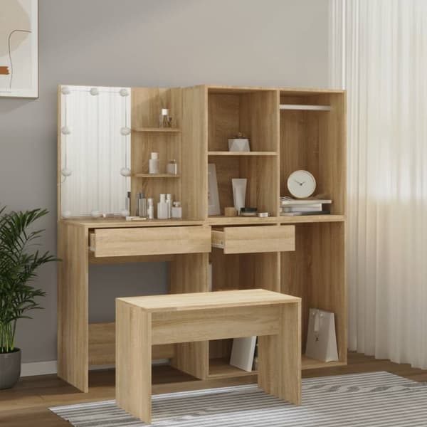 The Living Store Sminkbord LED sonoma-ek konstruerat trä -  Möbelset för sovrum