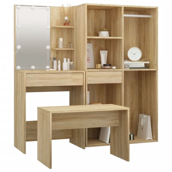 The Living Store Sminkbord LED sonoma-ek konstruerat trä -  Möbelset för sovrum