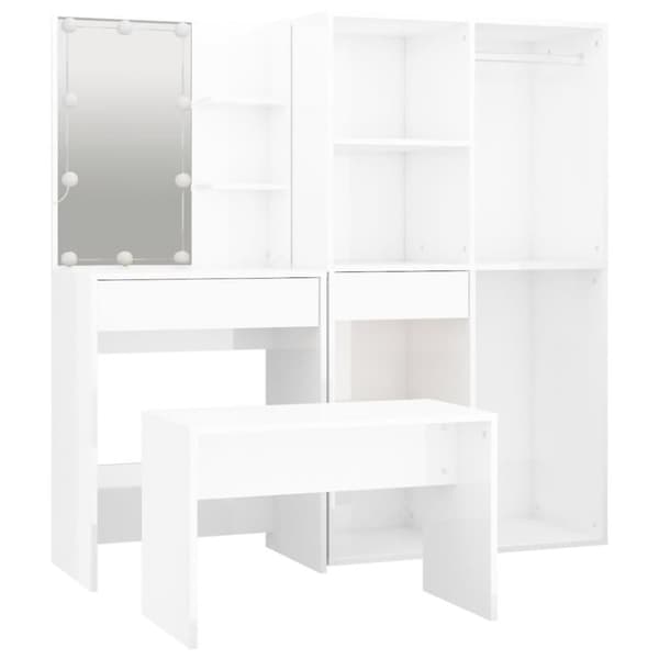 The Living Store Sminkbord LED vit högglans konstruerat trä -  Möbelset för sovrum