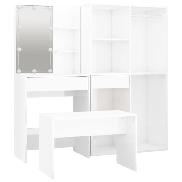 The Living Store Sminkbord LED vit högglans konstruerat trä -  Möbelset för sovrum