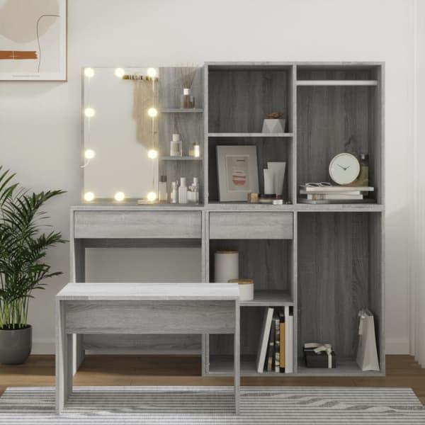 Möbelset för sovrum - Living Sminkbord LED grå sonoma konstruerat trä