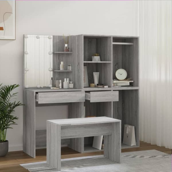 Sminkbord LED grå sonoma konstruerat trä - Sminkbord Med LED - Toalettbord Med LED - Home & Living