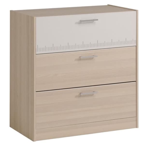 PARISOT Komplett barnrum i modern stil med ljus akacia och vit dekor - B 90 x L 190 cm - CHARLEMAGNE