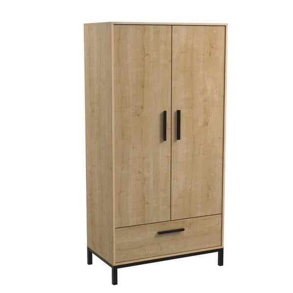 CRAFT vuxenbäddset 140x190/200 cm - 2 sängbord + garderob - Melamin - Hamilton ekdekor - Fransk tillverkning - DEMEYERE