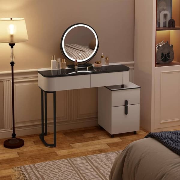 Rootz Deluxe Makeup Vanity - Toiletbord - Beauty Station - Justerbar LED-belysning - Rummelig opbevaring - Robust design - 100 cm x 125 cm x 40 cm