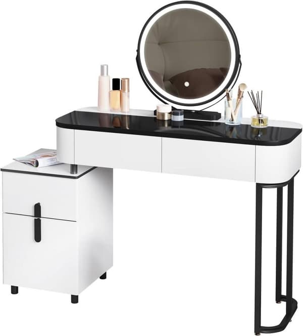 Rootz Deluxe Makeup Vanity - Toiletbord - Beauty Station - Justerbar LED-belysning - Rummelig opbevaring - Robust design - 100 cm x 125 cm x 40 cm