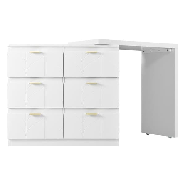 Skandinavisk modern snurrbar fåfänga med 6 lådor - dekorerad med blommotiv - Vit
