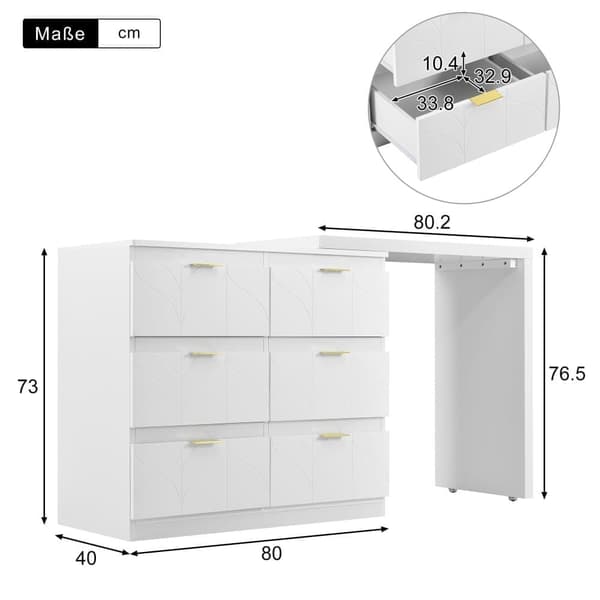 Skandinavisk modern snurrbar fåfänga med 6 lådor - dekorerad med blommotiv - Vit