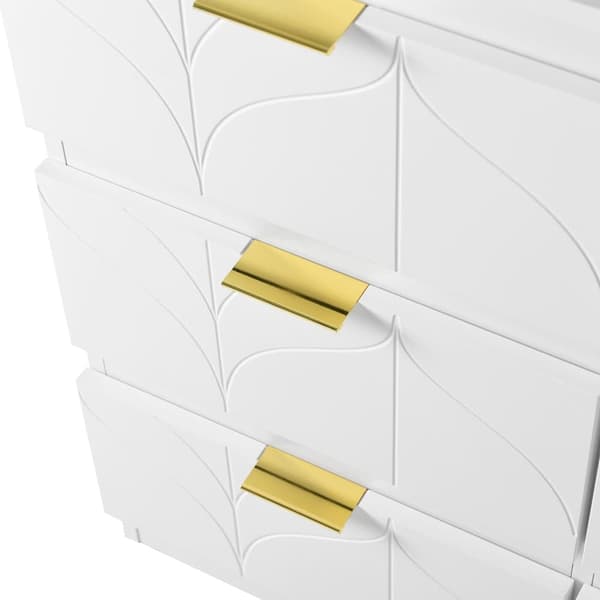 Skandinavisk modern snurrbar fåfänga med 6 lådor - dekorerad med blommotiv - Vit