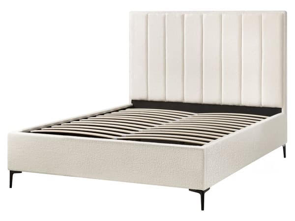 Soveromssett Off-white Boucle 160 x 200 cm Seng med oppbevaring 2 nattbord med skuffer Glamorøs stil