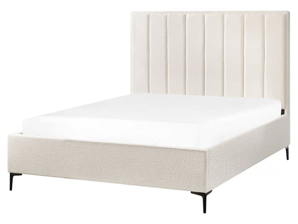 Soveromssett Off-white Boucle 160 x 200 cm Seng med oppbevaring 2 nattbord med skuffer Glamorøs stil