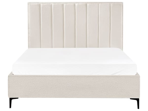 Soveromssett Off-white Boucle 160 x 200 cm Seng med oppbevaring 2 nattbord med skuffer Glamorøs stil