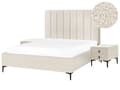 Miniatyrbilde 1 av 11: Soveromssett Off-white Boucle 160 x 200 cm Seng med oppbevaring 2 nattbord med skuffer Glamorøs stil