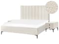 Miniatyrbilde 1 av 11: Soveromssett Boucle Off-white 180 x 200 cm Seng med Oppbevaring 2 Nattbord med Skuffer Glamorøs Stil