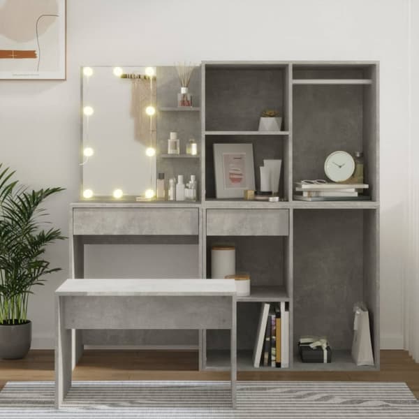 Sminkbord LED betonggrå konstruerat trä