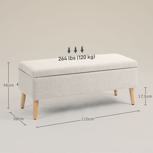 Rootz Opbevaringsbænk - Sengebænk - Elegant sædekiste - Stof i hørlook - Generøs opbevaring - Beige - 110 cm x 39 cm x 45 cm