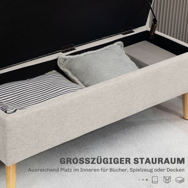 Rootz Opbevaringsbænk - Sengebænk - Elegant sædekiste - Stof i hørlook - Generøs opbevaring - Beige - 110 cm x 39 cm x 45 cm