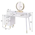 Miniatyrbillede 4 af 6: Hvid minimalistisk kommode med LED-belysning og spejl, med justerbare sideskabe og udtrækkeligt design, uden skammel