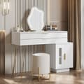 Miniatyrbillede 5 af 6: Hvidt kommodesæt med LED-oplyst spejl, udtrækkeligt design, moderne toiletbord til soveværelse, uden skammel