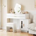 Miniatyrbillede 1 af 6: Hvidt kommodesæt med LED-oplyst spejl, udtrækkeligt design, moderne toiletbord til soveværelse, uden skammel