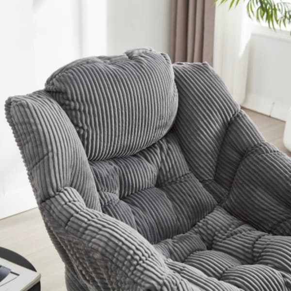 Låtstol med fotpall, modern fåtölj med armstöd och sidofickor, hörnfåtölj - grå.