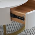 Miniatyrbild 8 av 9: Guldfärgade hopfällbara soffbord, sidobord med två lådor. Set om 2