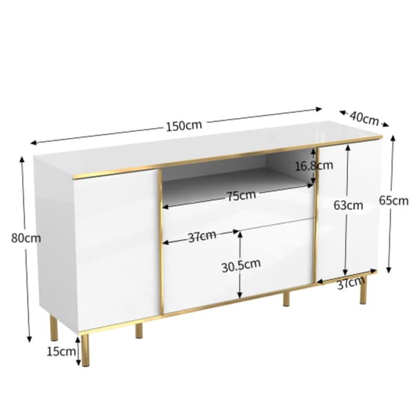 Skänk i högblank vit - B150/D40/H80 cm med 1 låda
