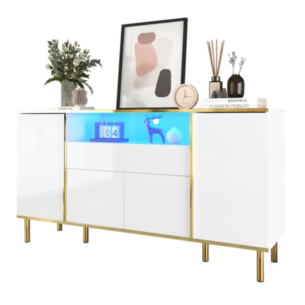 Skänk i högblank vit - B150/D40/H80 cm med 1 låda