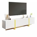Miniatyrbillede 1 af 8: 190 cm tv-bord, 3 låger, 2 skuffer, hvid med guld og træårer