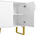Miniatyrbild 5 av 8: Högblank skänk, 4 dörrar, metallhandtag och ben, vitt geometriskt mönster, 140L*40B*80H