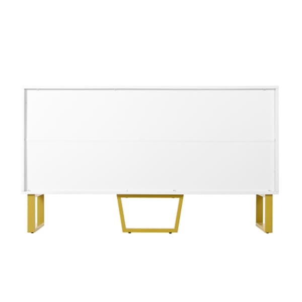 Högblank skänk, 4 dörrar, metallhandtag och ben, vitt geometriskt mönster, 140L*40B*80H