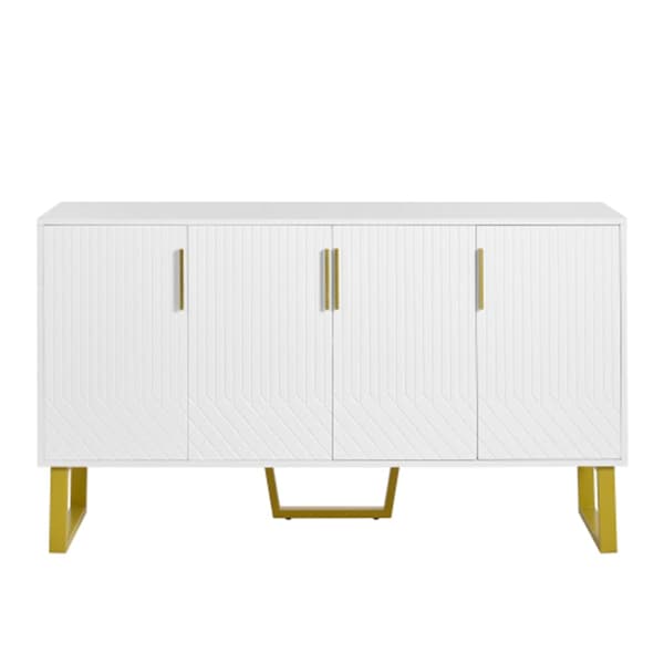 Högblank skänk, 4 dörrar, metallhandtag och ben, vitt geometriskt mönster, 140L*40B*80H