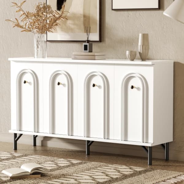 Modernt skänk med 4 dörrar - vit, 140 cm - snygg design, 3D-böjd front