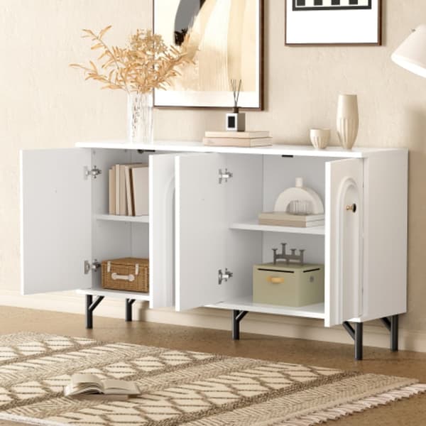 Modernt skänk med 4 dörrar - vit, 140 cm - snygg design, 3D-böjd front