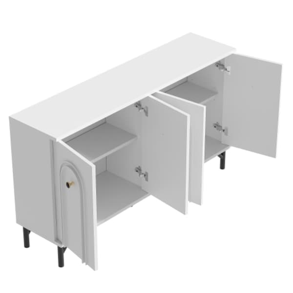 Modernt skänk med 4 dörrar - vit, 140 cm - snygg design, 3D-böjd front