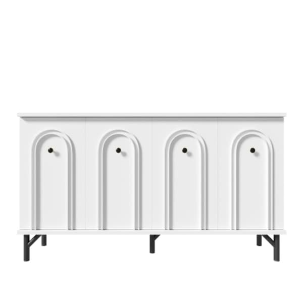 Modernt skänk med 4 dörrar - vit, 140 cm - snygg design, 3D-böjd front