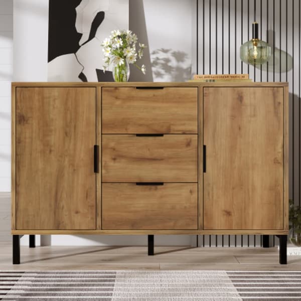 Kommode med 2 låger og 3 skuffer, 120 x 40 x 76 cm, mørk eg