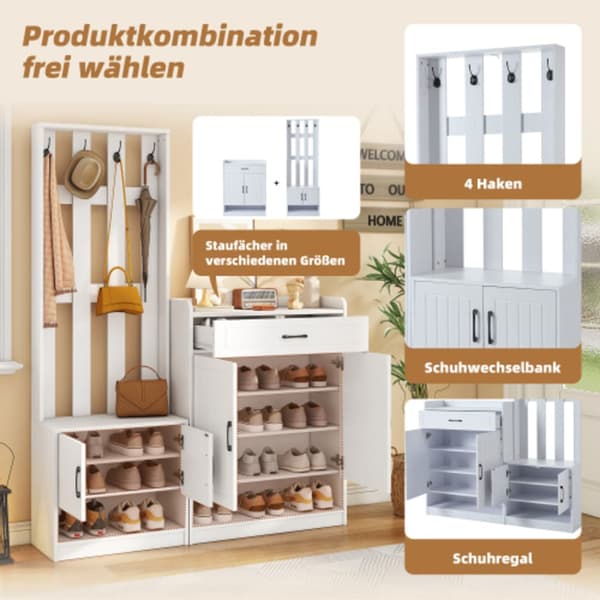 Hvidt garderobeskab 140,6 x 32 x 180 cm, garderobeskab + skoskab