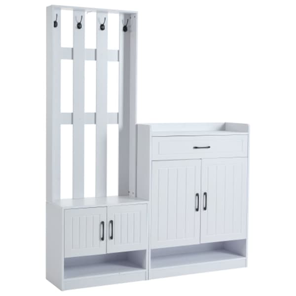Hvidt garderobeskab 140,6 x 32 x 180 cm, garderobeskab + skoskab