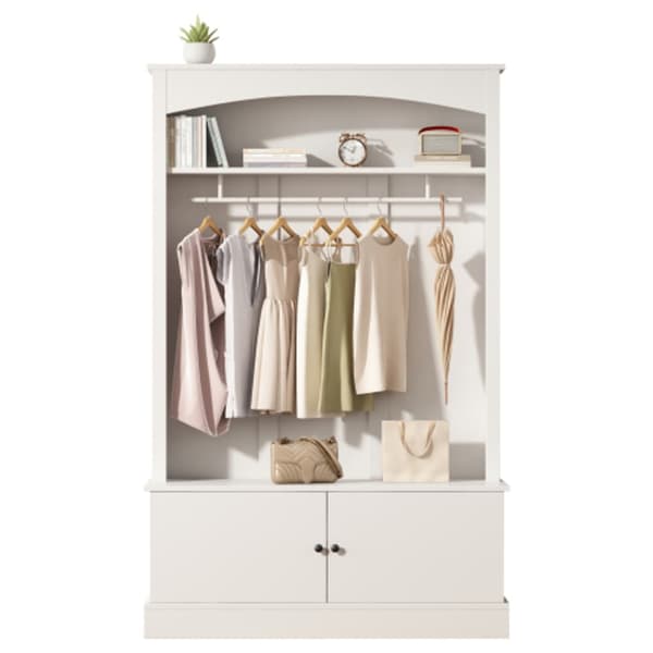 Hvid entr��garderobe, knager?kke med skob?nk, fritst?ende skoskab