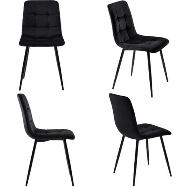 Matbordsset (150��80��76 cm matbord med 4 stolar), sammetsstolar, vit MDF-skiva, svarta ben