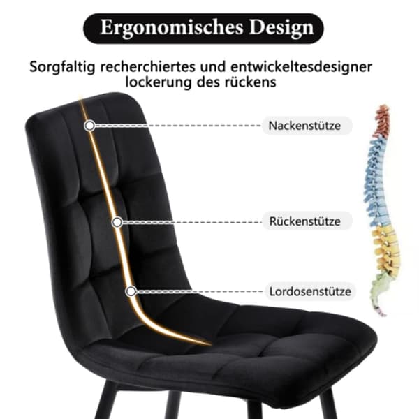 Matbordsset (150��80��76 cm matbord med 4 stolar), sammetsstolar, vit MDF-skiva, svarta ben