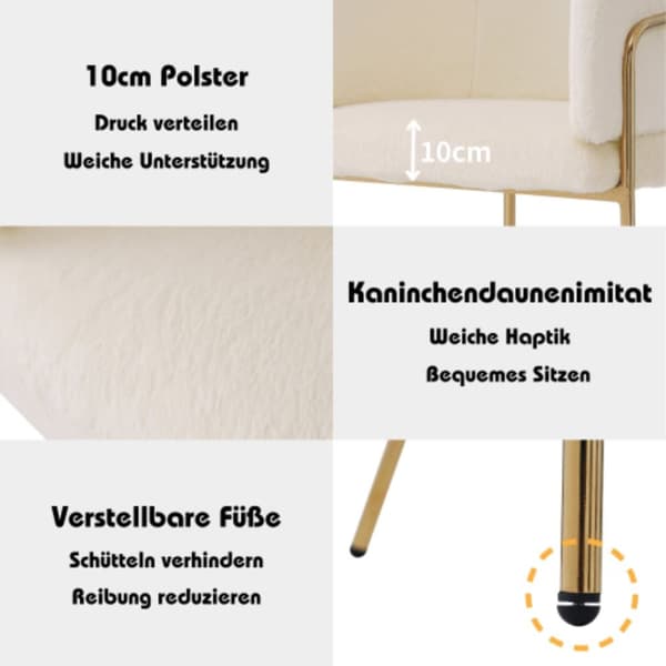 Enkel fritidsf?t?lj, vardagsrum/sovrum, l?tt lyxig matstol, med fyra st?dben i metall, imiterad kaninp?ls, beige