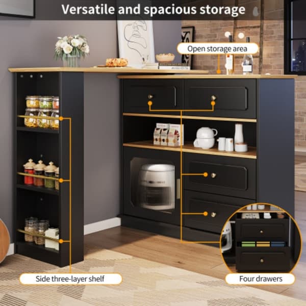 Utdragbart barbord med förvaringsutrymme 125-181×39×104,5 cm, 360° roterbart matbord, svart