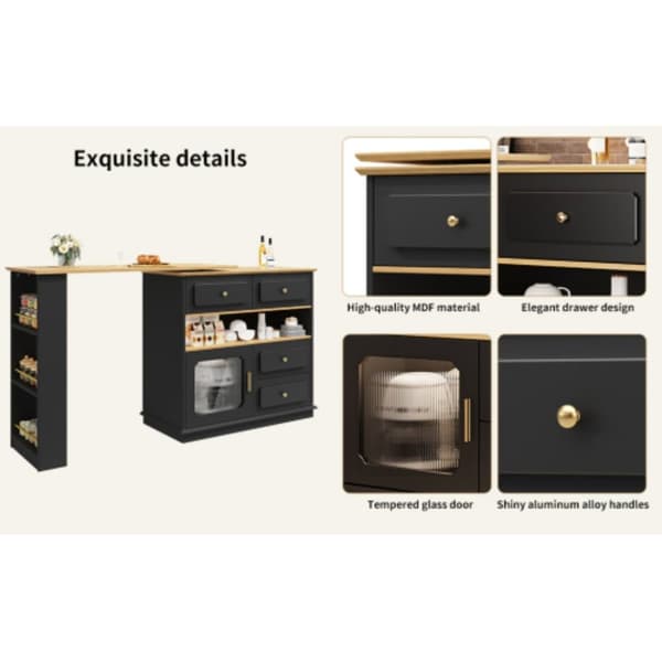 Utdragbart barbord med förvaringsutrymme 125-181×39×104,5 cm, 360° roterbart matbord, svart