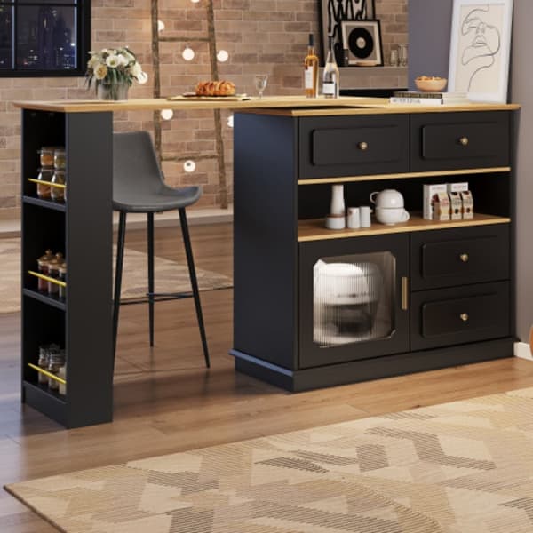 Utdragbart barbord med förvaringsutrymme 125-181×39×104,5 cm, 360° roterbart matbord, svart