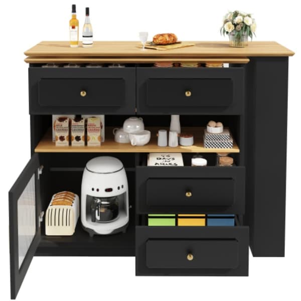 Utdragbart barbord med förvaringsutrymme 125-181×39×104,5 cm, 360° roterbart matbord, svart