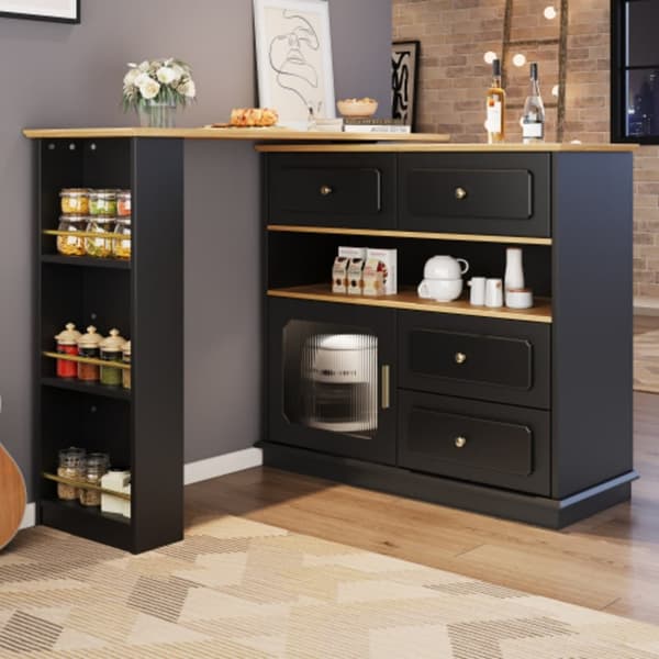 Utdragbart barbord med förvaringsutrymme 125-181×39×104,5 cm, 360° roterbart matbord, svart